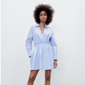 Zara blue cotton shirt dress size L